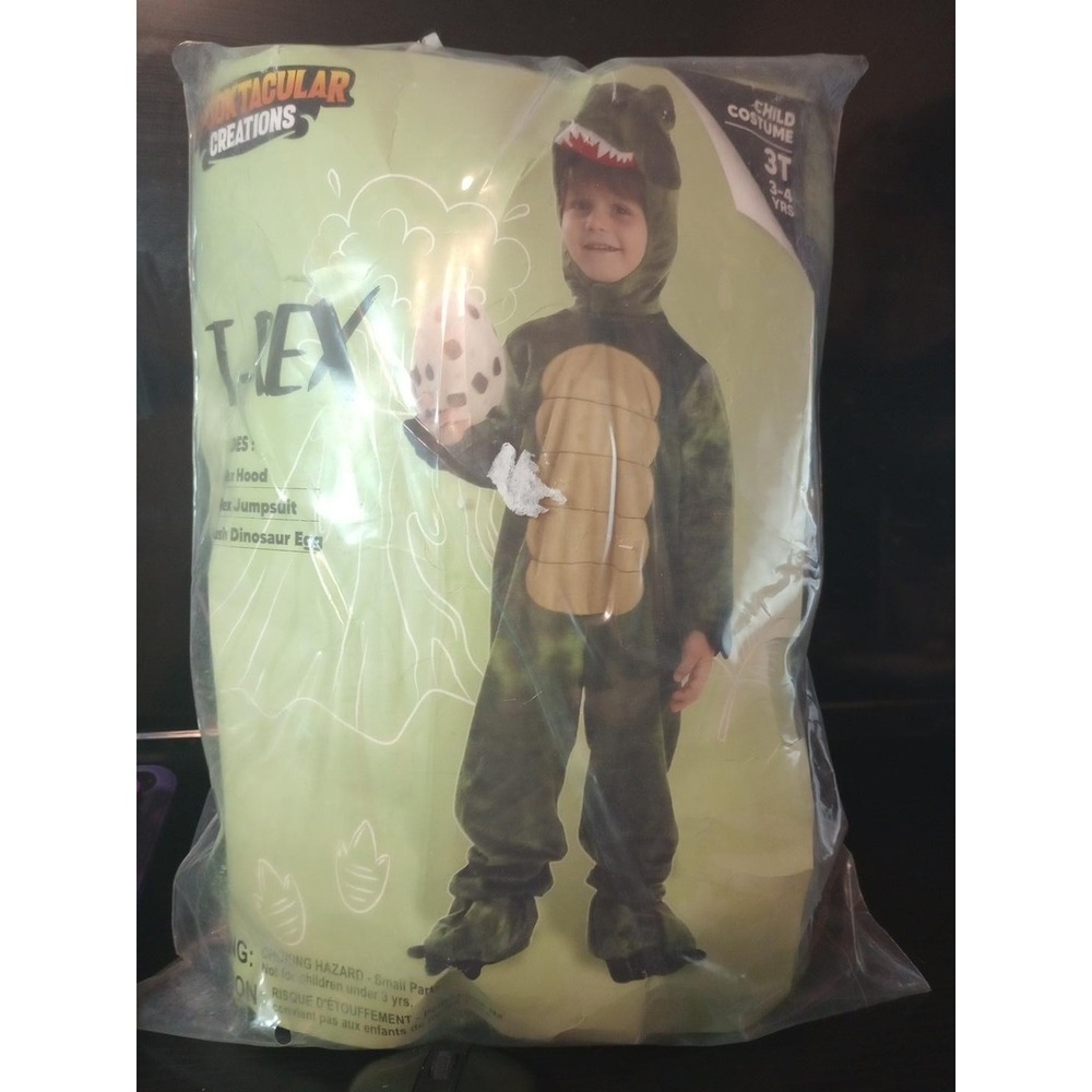 Spooktacular Creations T-Rex Dinosaur Costume Toddler 3T 3-4 Years Hood Egg